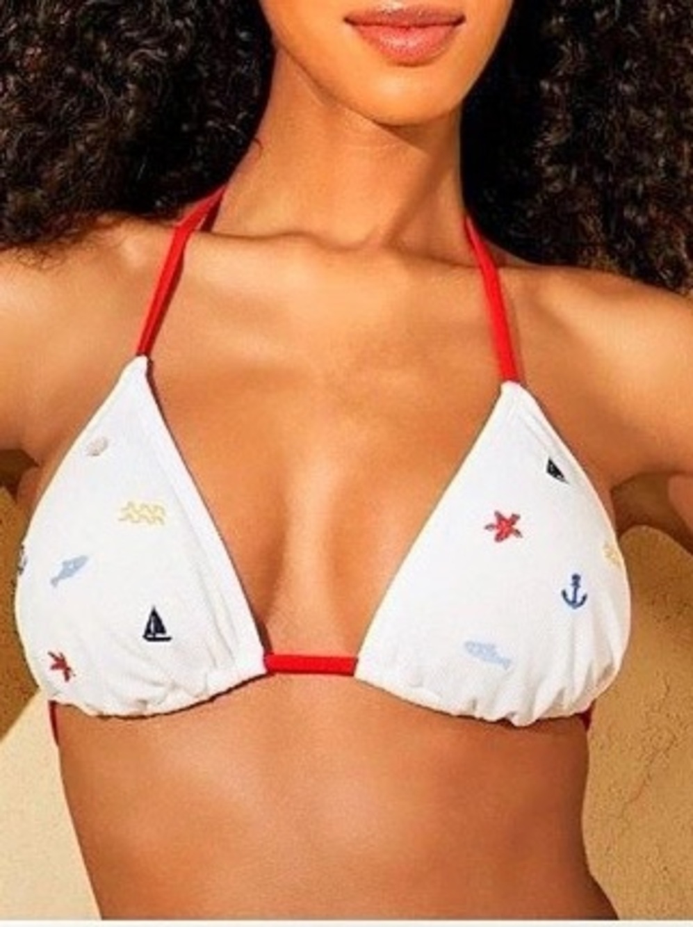 Shade & Shore Triangle Bikini Top White & Red Boat Anchor